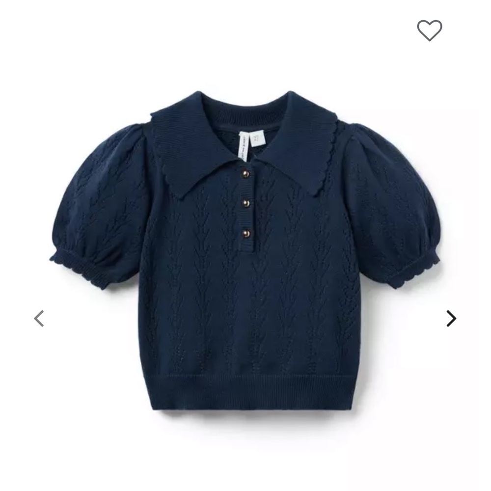 Janie and Jack Navy Puff Sleeve Pointelle Sweater Polo